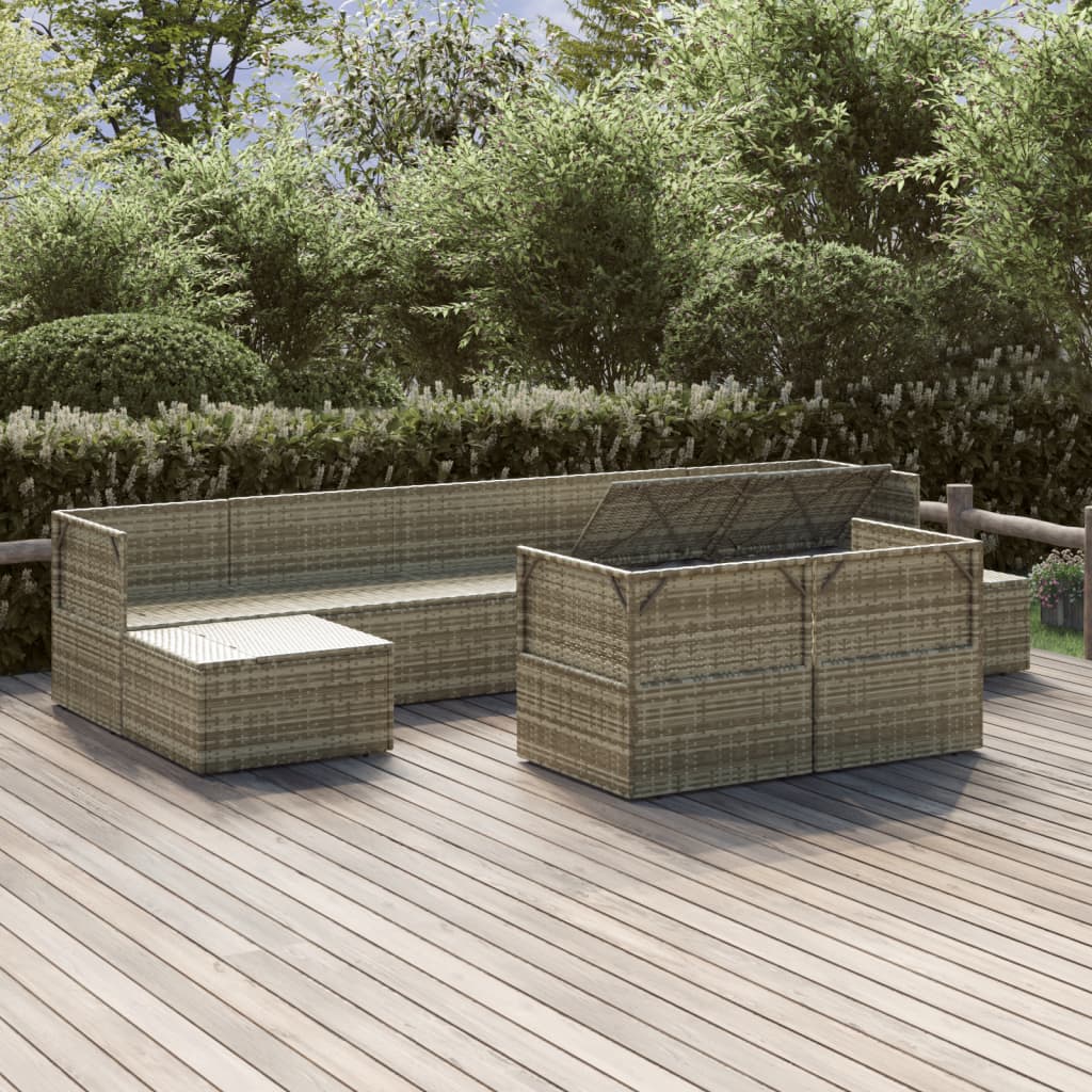9 Piece Garden Lounge Set with Cushions Grey Poly Rattan