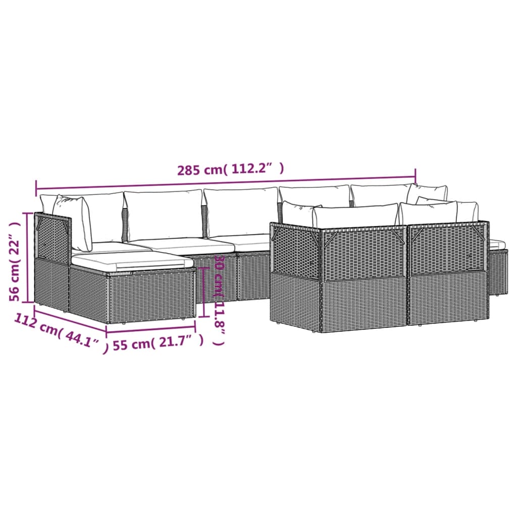 9 Piece Garden Lounge Set with Cushions Grey Poly Rattan