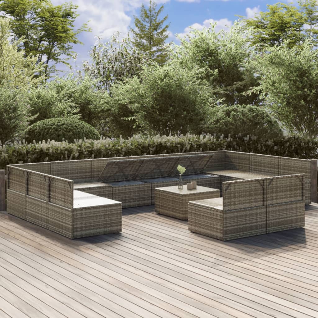 13 Piece Garden Lounge Set with Cushions Grey Poly Rattan