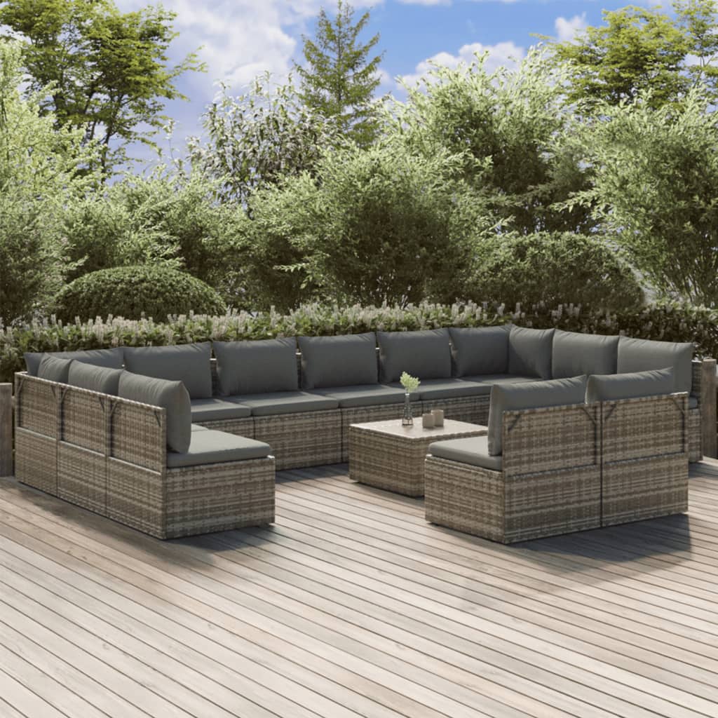13 Piece Garden Lounge Set with Cushions Grey Poly Rattan