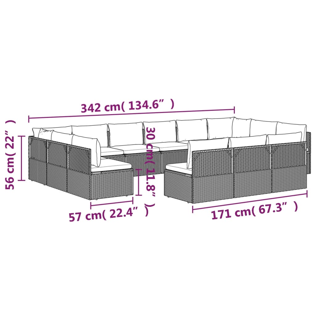 13 Piece Garden Lounge Set with Cushions Grey Poly Rattan