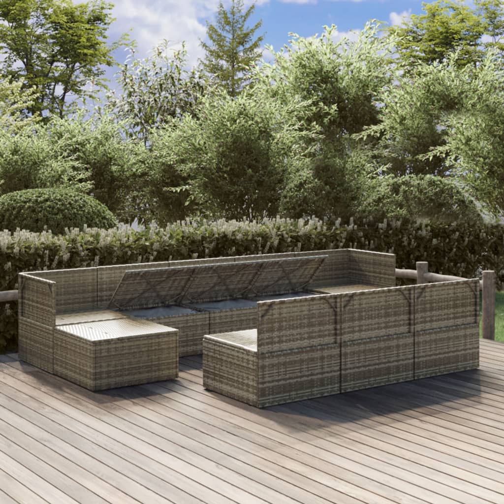 10 Piece Garden Lounge Set with Cushions Grey Poly Rattan