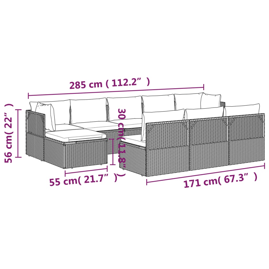 10 Piece Garden Lounge Set with Cushions Grey Poly Rattan