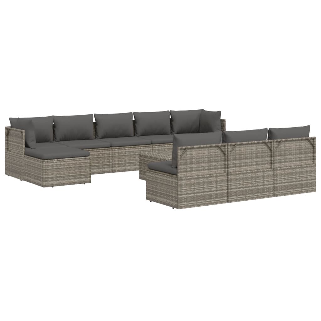 11 Piece Garden Lounge Set with Cushions Grey Poly Rattan