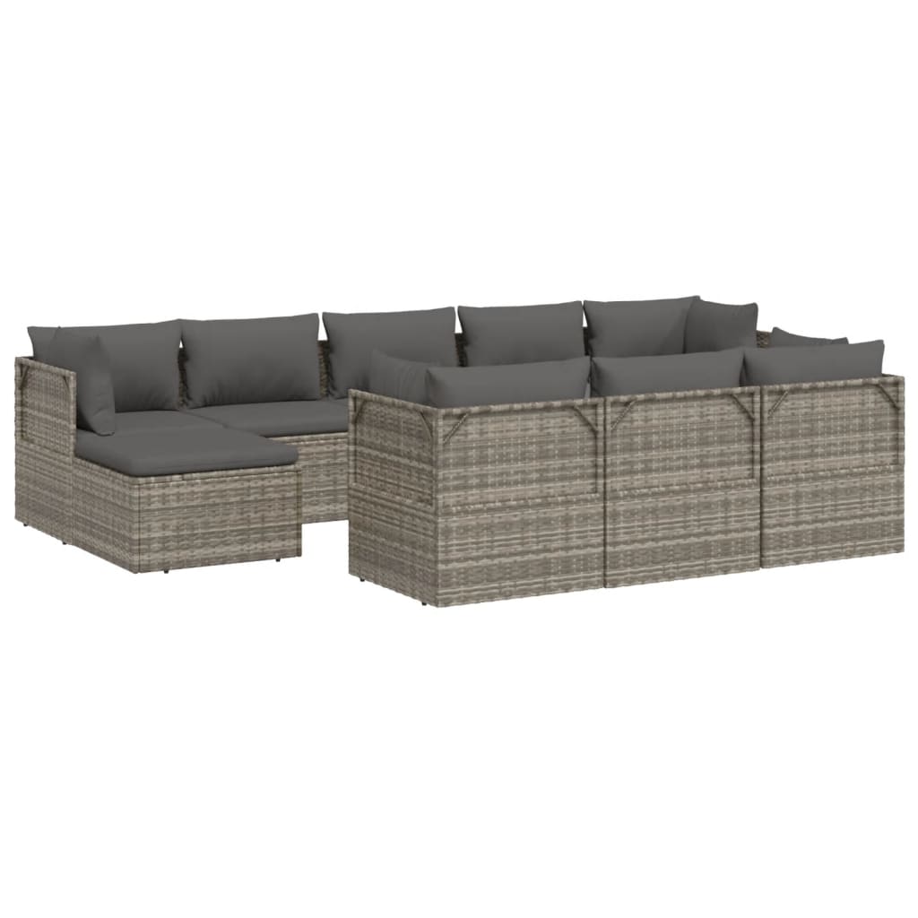 10 Piece Garden Lounge Set with Cushions Grey Poly Rattan