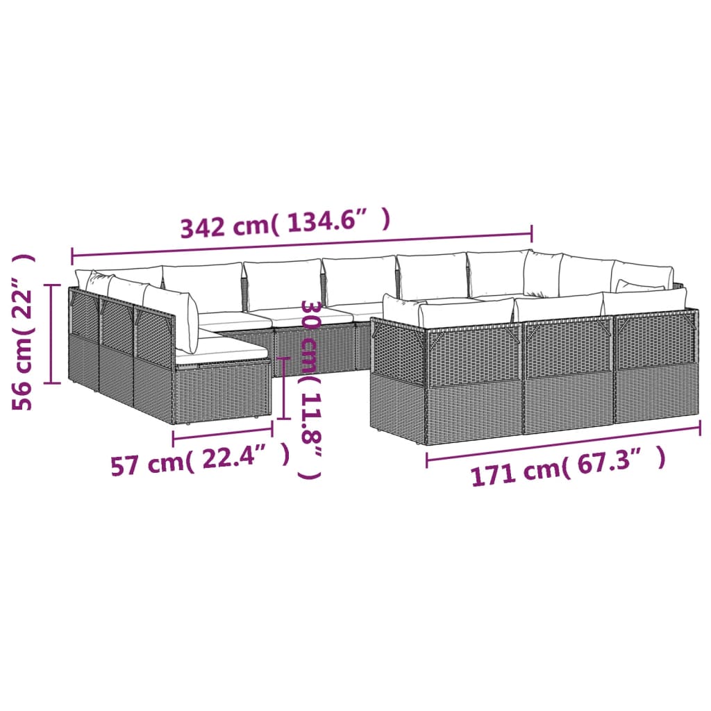 13 Piece Garden Lounge Set with Cushions Grey Poly Rattan