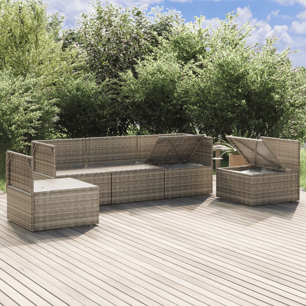 5 Piece Garden Lounge Set with Cushions Grey Poly Rattan