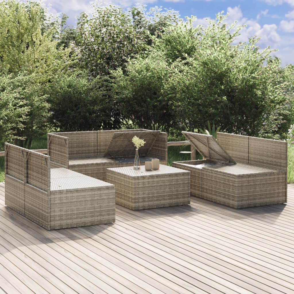 7 Piece Garden Lounge Set with Cushions Grey Poly Rattan