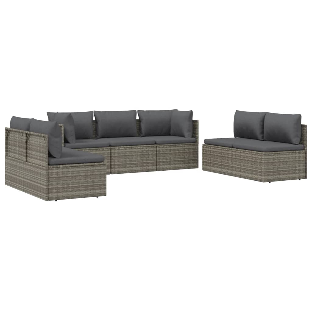 7 Piece Garden Lounge Set with Cushions Grey Poly Rattan
