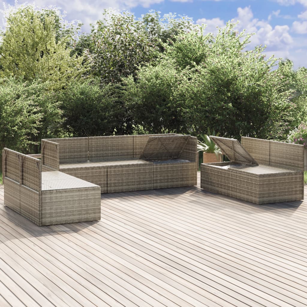7 Piece Garden Lounge Set with Cushions Grey Poly Rattan