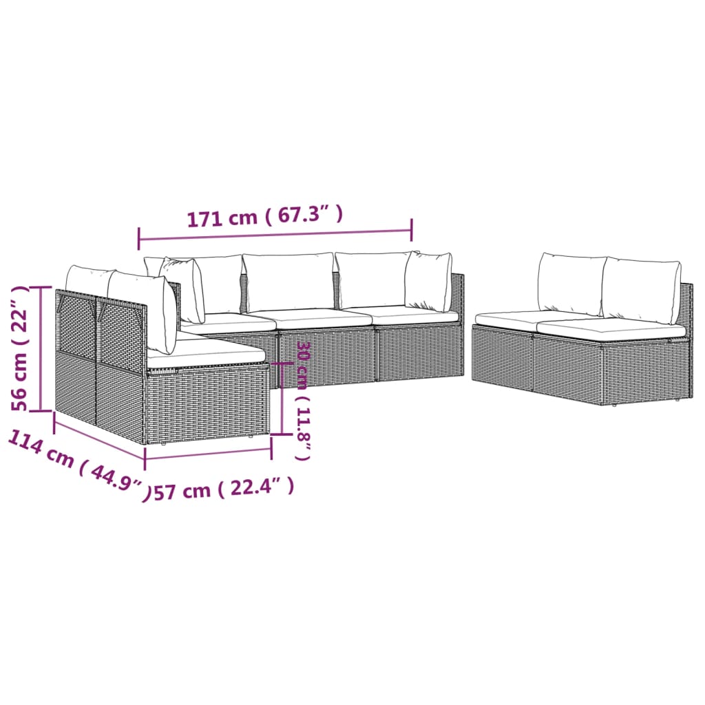 7 Piece Garden Lounge Set with Cushions Grey Poly Rattan