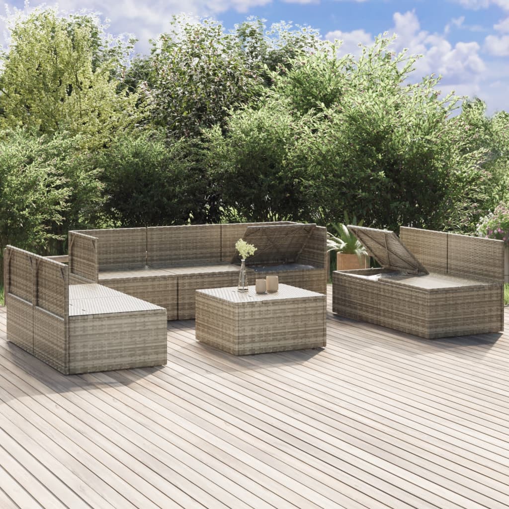 8 Piece Garden Lounge Set with Cushions Grey Poly Rattan
