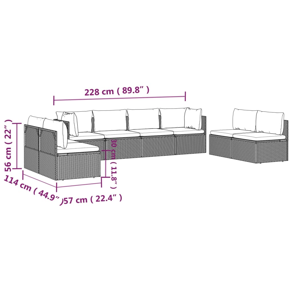 8 Piece Garden Lounge Set with Cushions Grey Poly Rattan