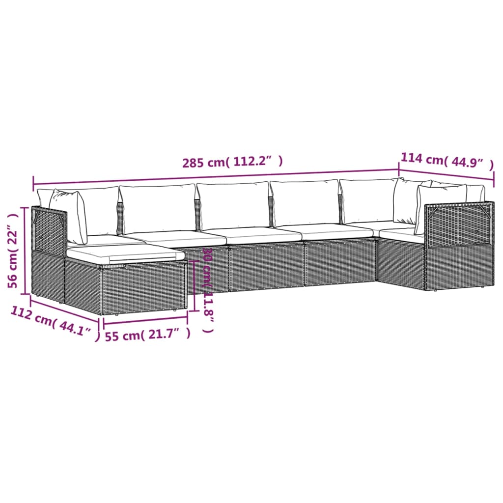 7 Piece Garden Lounge Set with Cushions Grey Poly Rattan