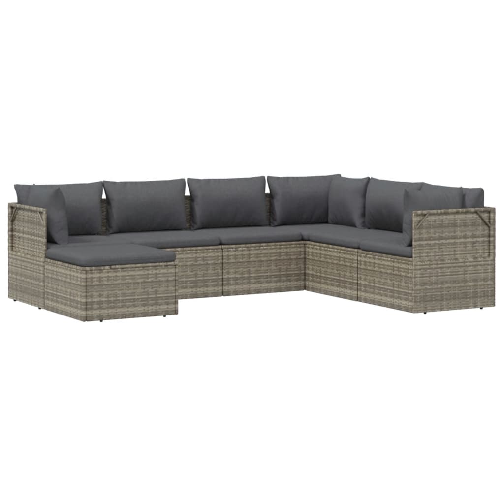 7 Piece Garden Lounge Set with Cushions Grey Poly Rattan