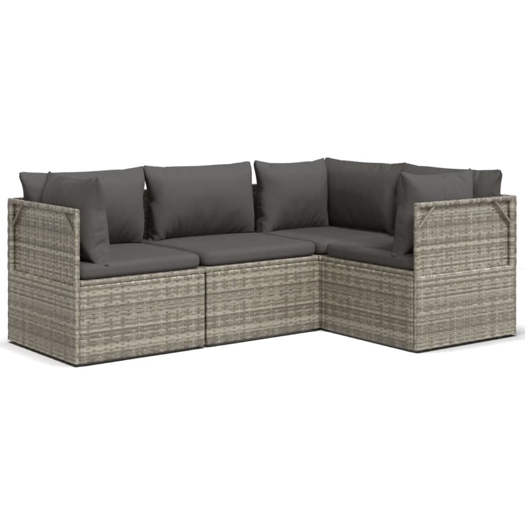 4 Piece Garden Lounge Set with Cushions Grey Poly Rattan