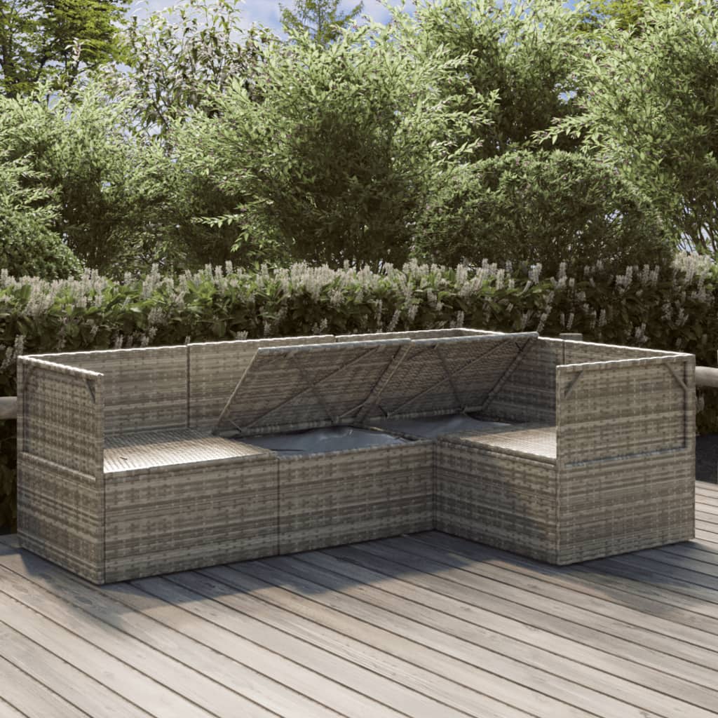 4 Piece Garden Lounge Set with Cushions Grey Poly Rattan