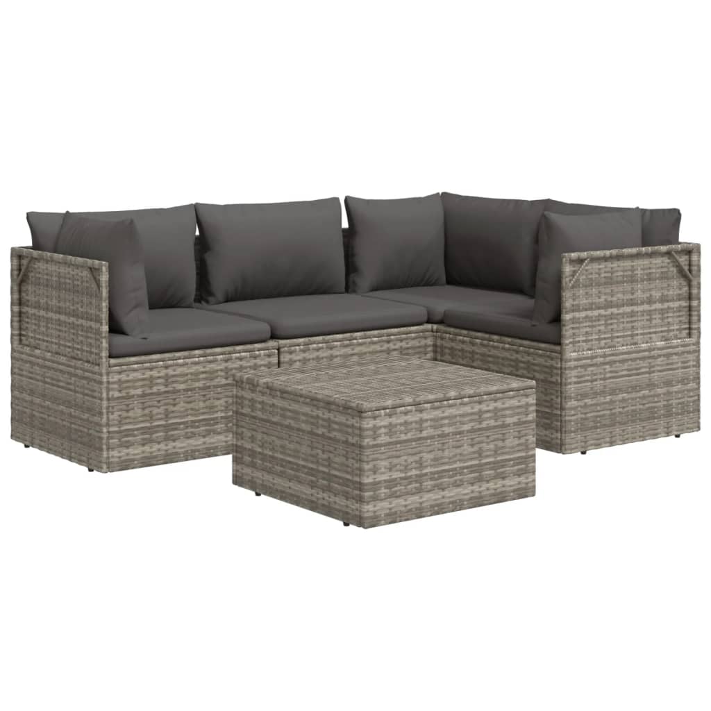 5 Piece Garden Lounge Set with Cushions Grey Poly Rattan