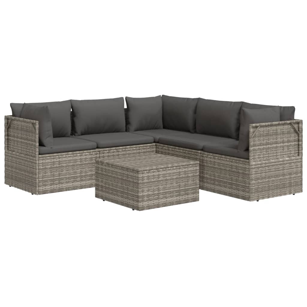6 Piece Garden Lounge Set with Cushions Grey Poly Rattan