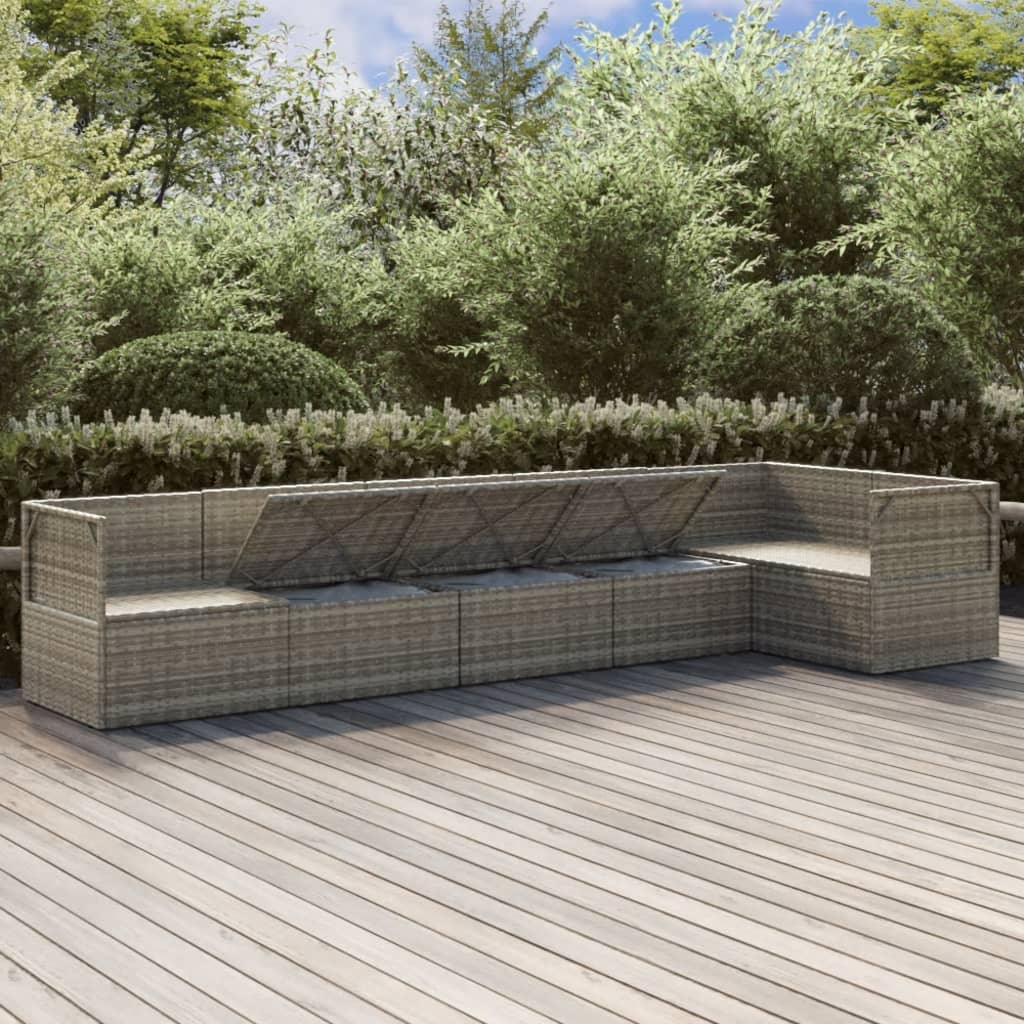 6 Piece Garden Lounge Set with Cushions Grey Poly Rattan