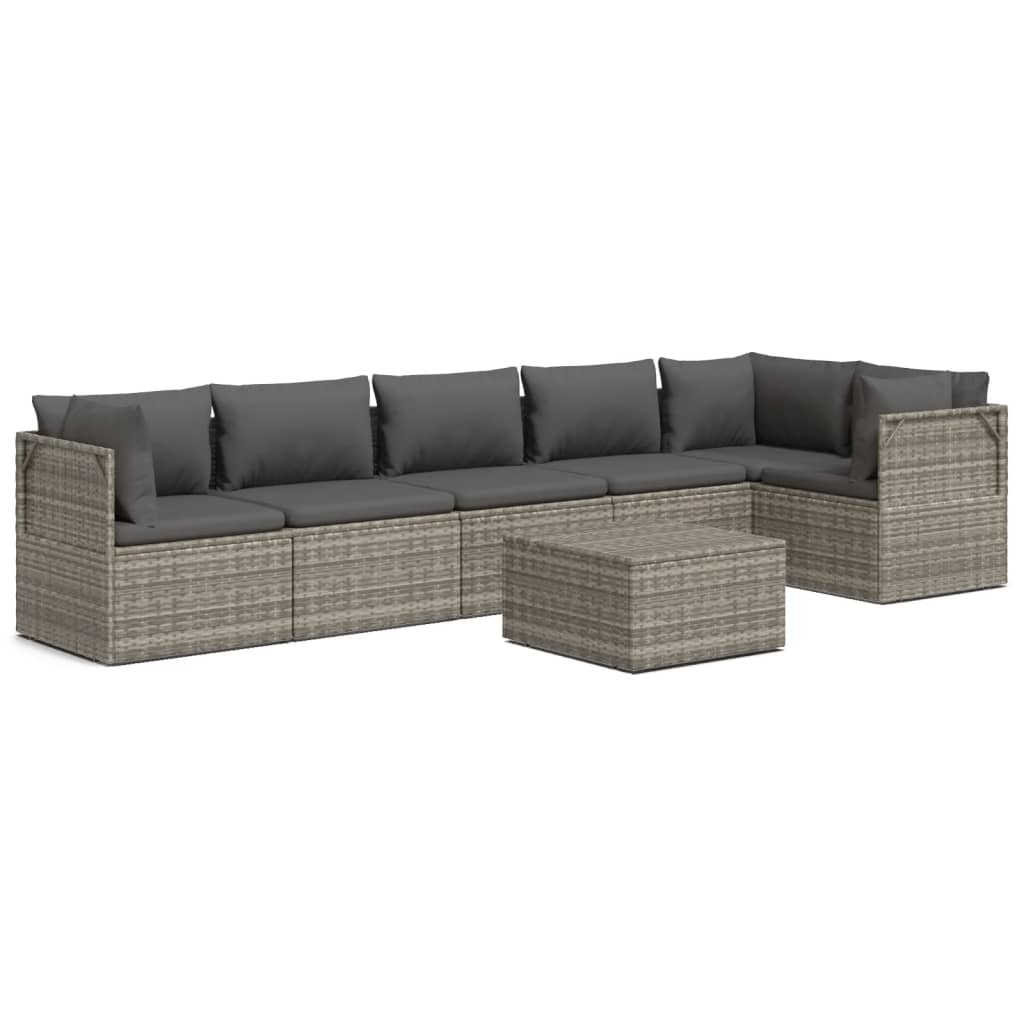 7 Piece Garden Lounge Set with Cushions Grey Poly Rattan