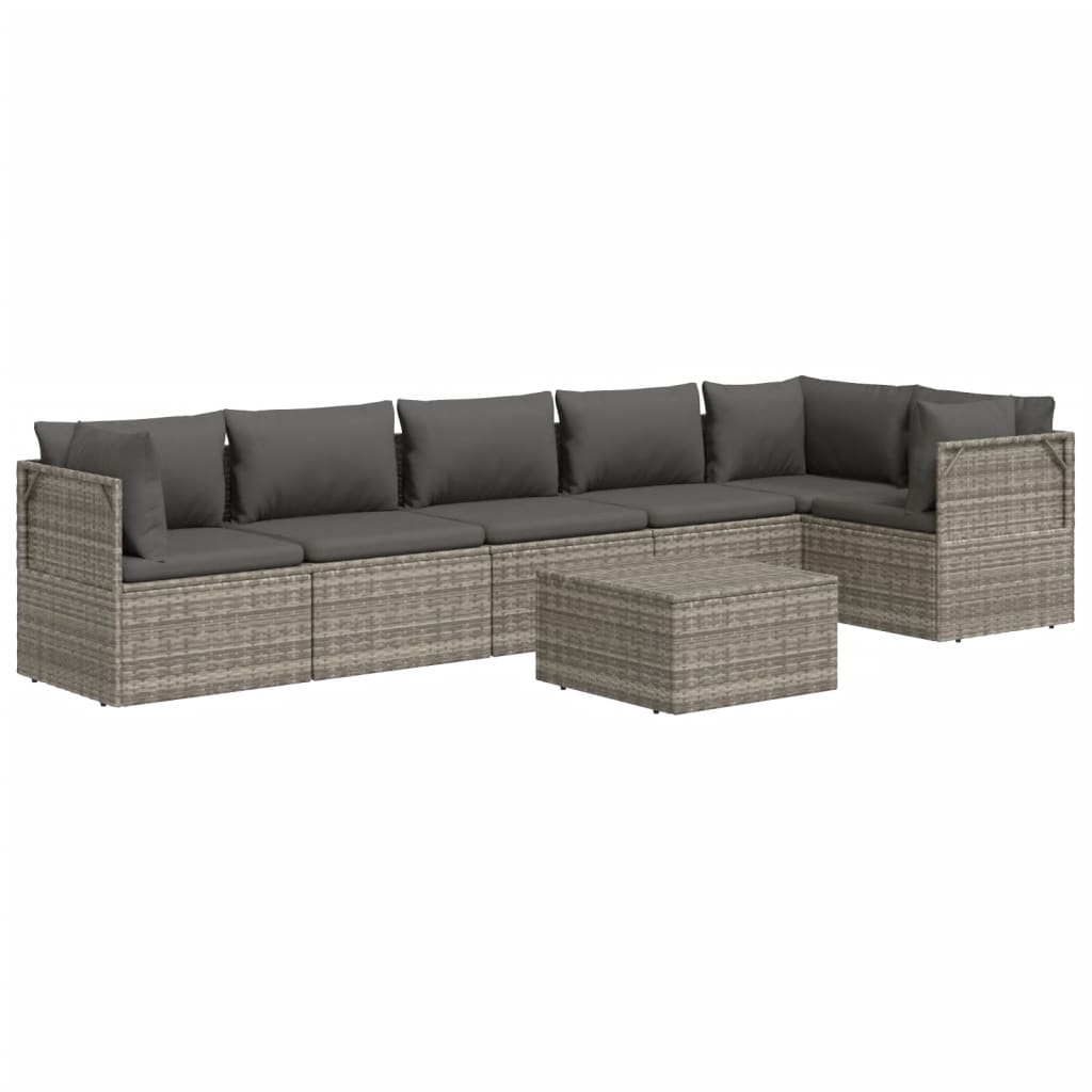 7 Piece Garden Lounge Set with Cushions Grey Poly Rattan