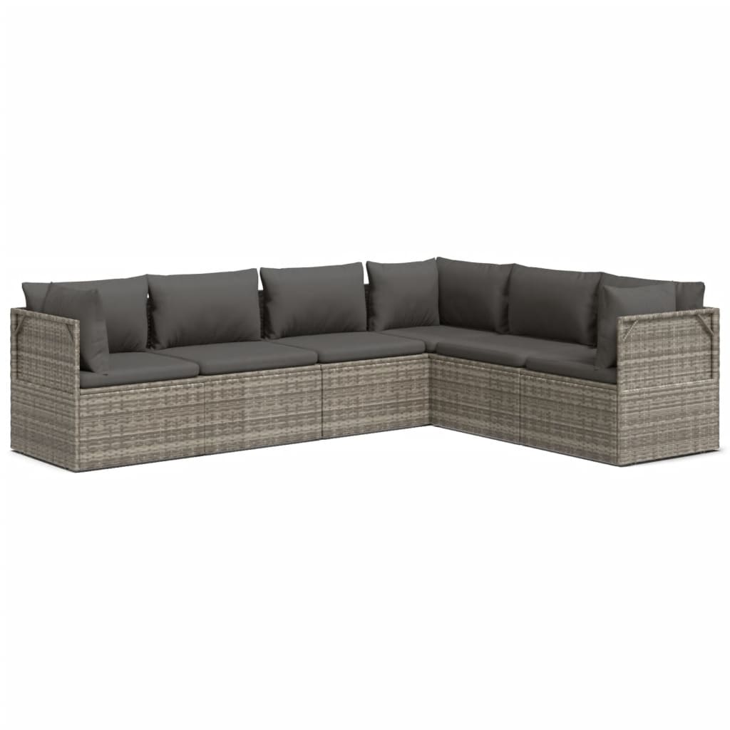 6 Piece Garden Lounge Set with Cushions Grey Poly Rattan