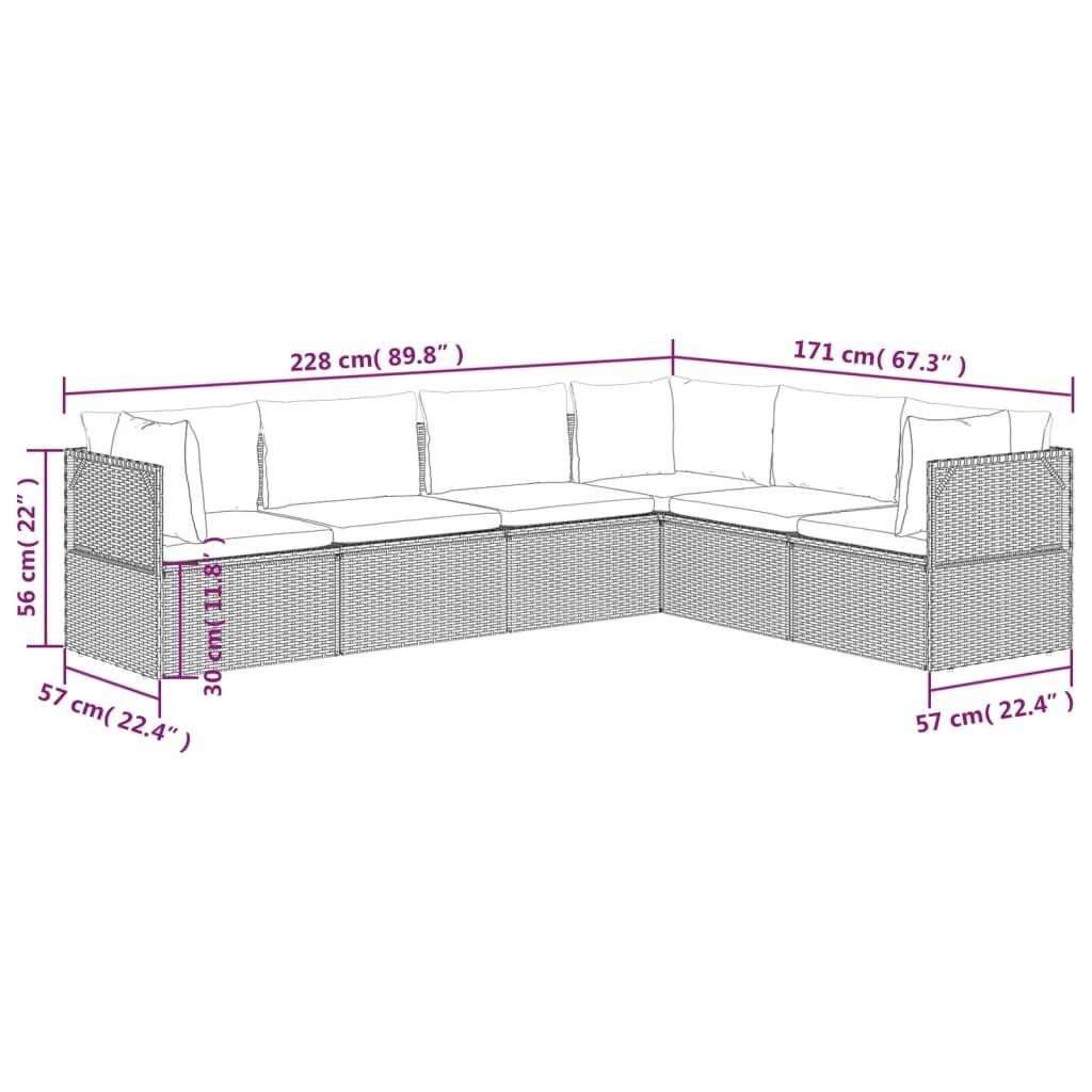 6 Piece Garden Lounge Set with Cushions Grey Poly Rattan