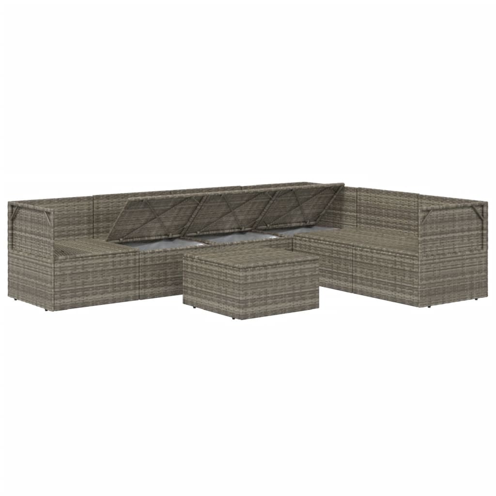 7 Piece Garden Lounge Set with Cushions Grey Poly Rattan