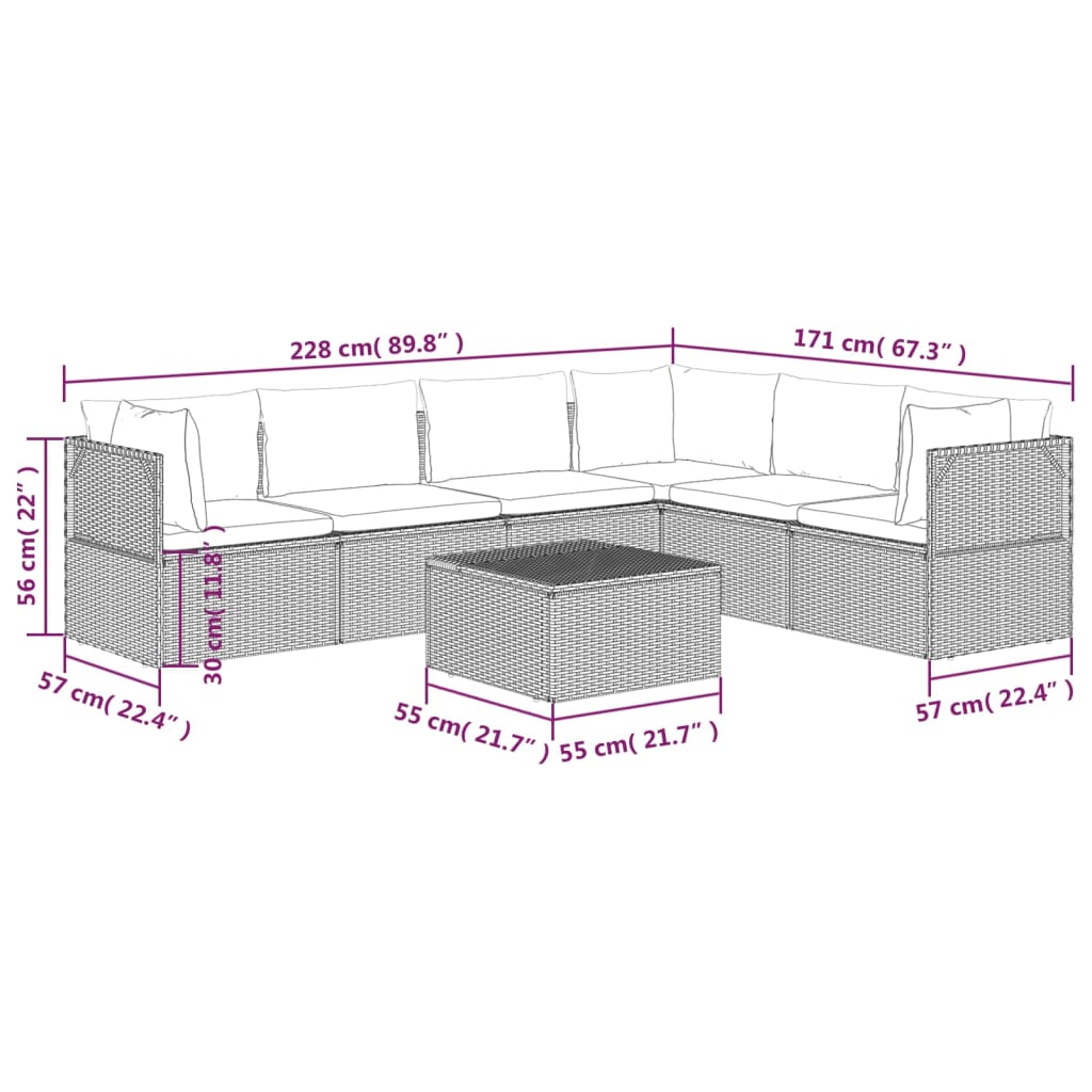 7 Piece Garden Lounge Set with Cushions Grey Poly Rattan