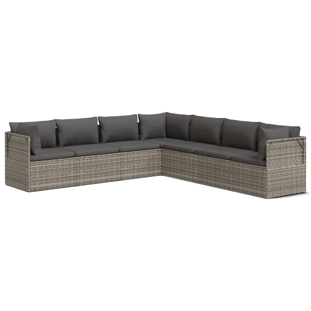 7 Piece Garden Lounge Set with Cushions Grey Poly Rattan