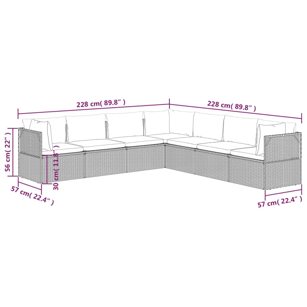 7 Piece Garden Lounge Set with Cushions Grey Poly Rattan