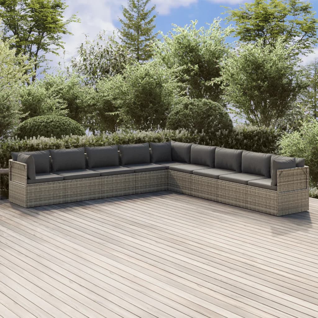 9 Piece Garden Lounge Set with Cushions Grey Poly Rattan