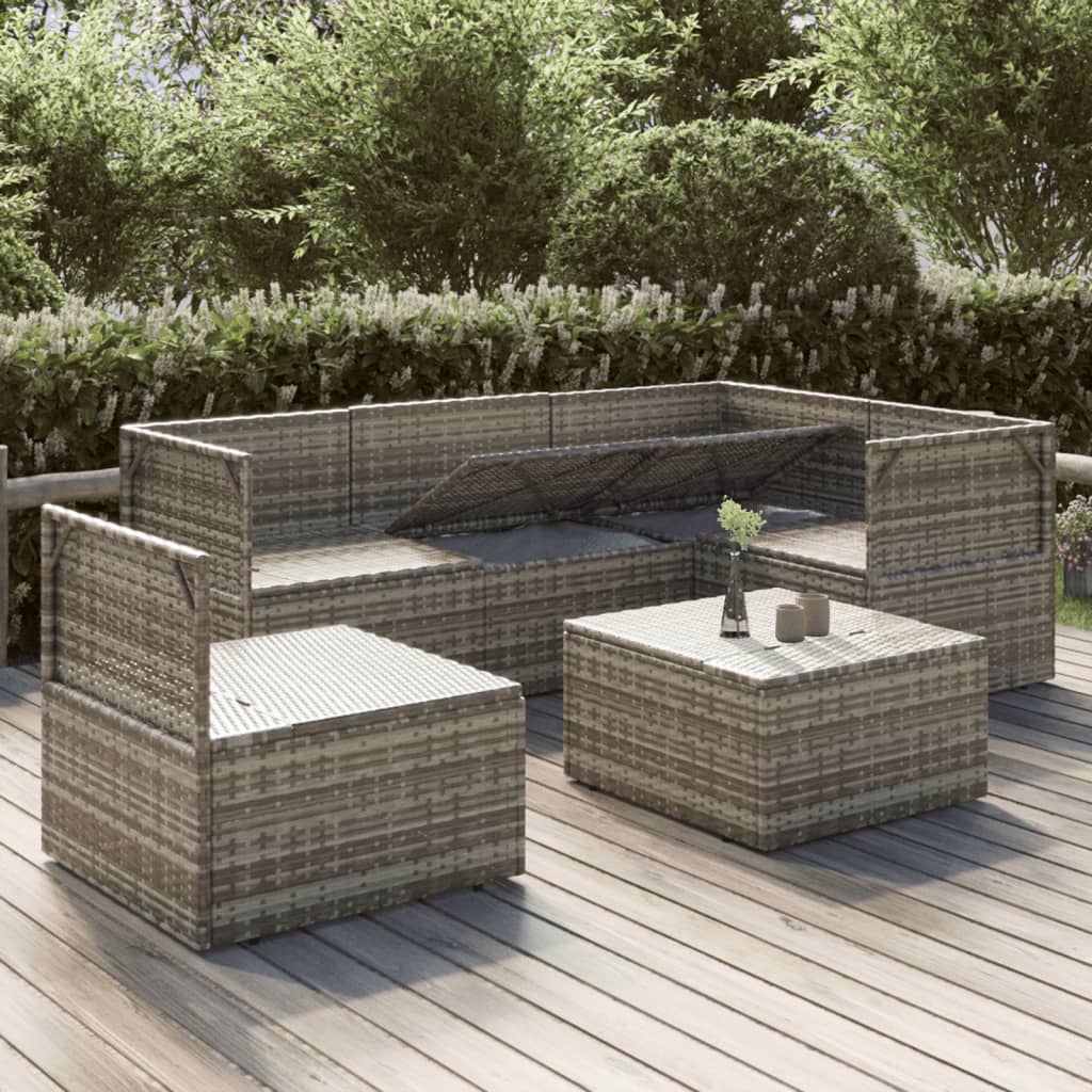 6 Piece Garden Lounge Set with Cushions Grey Poly Rattan