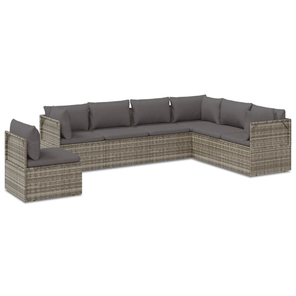 7 Piece Garden Lounge Set with Cushions Grey Poly Rattan