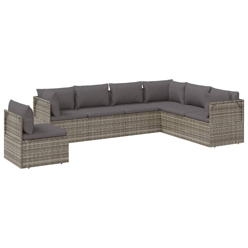 7 Piece Garden Lounge Set with Cushions Grey Poly Rattan