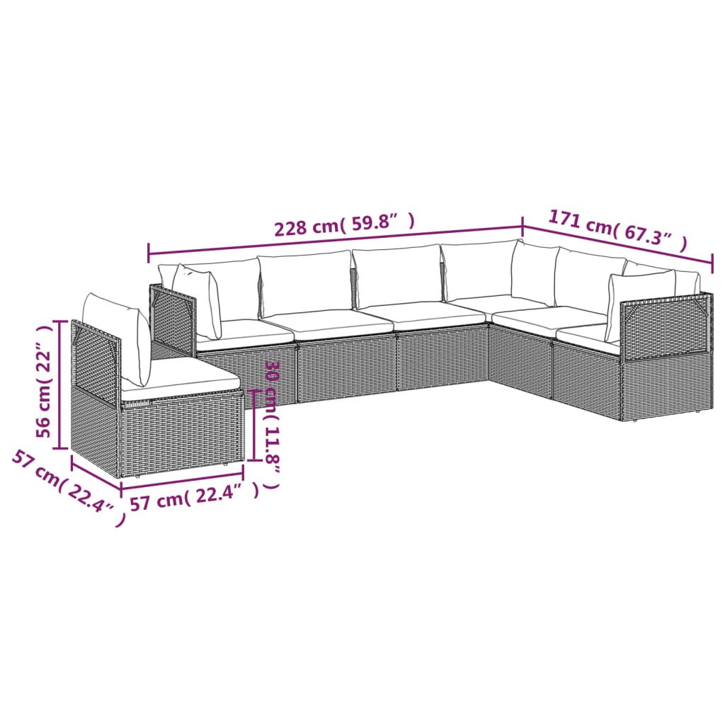 7 Piece Garden Lounge Set with Cushions Grey Poly Rattan