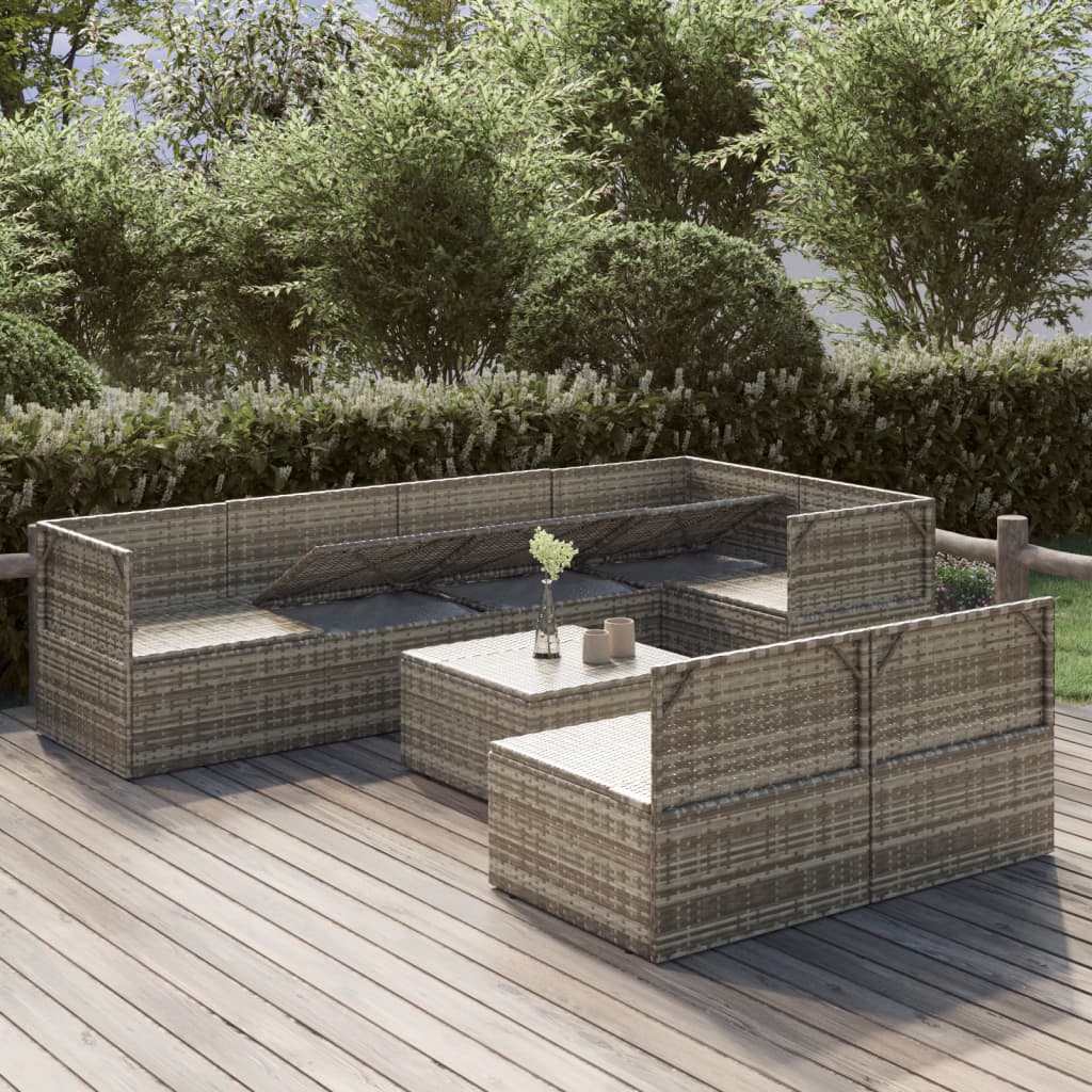 8 Piece Garden Lounge Set with Cushions Grey Poly Rattan