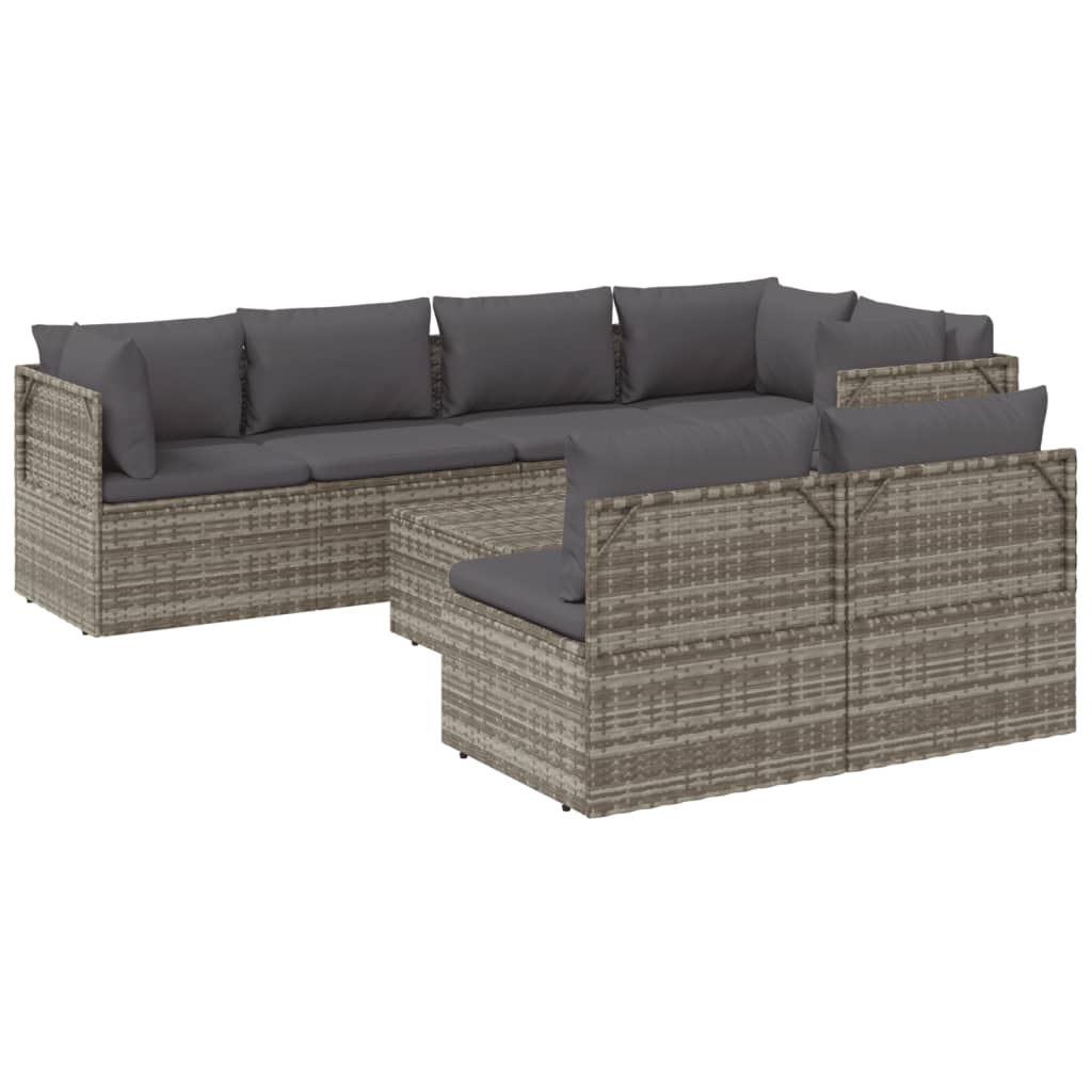 8 Piece Garden Lounge Set with Cushions Grey Poly Rattan