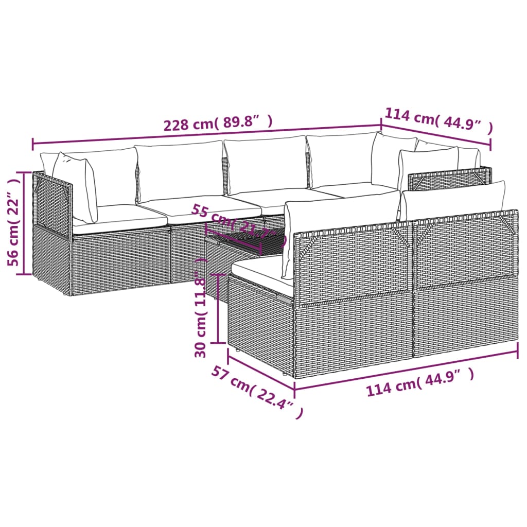 8 Piece Garden Lounge Set with Cushions Grey Poly Rattan