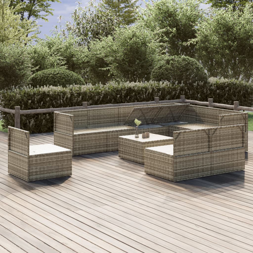 10 Piece Garden Lounge Set with Cushions Grey Poly Rattan