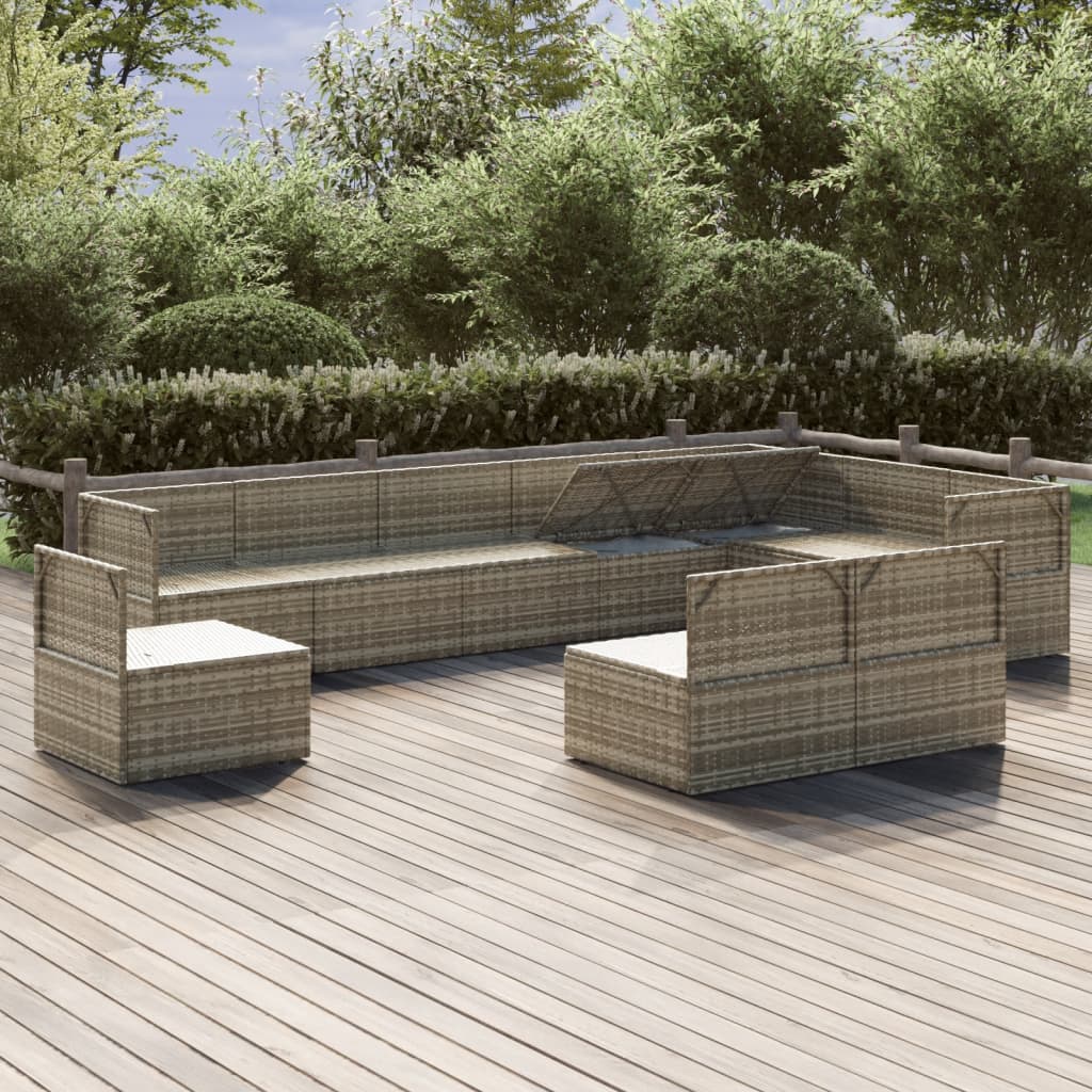 10 Piece Garden Lounge Set with Cushions Grey Poly Rattan