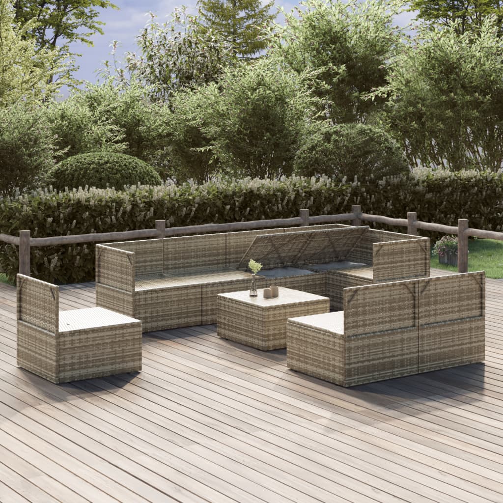 9 Piece Garden Lounge Set with Cushions Grey Poly Rattan