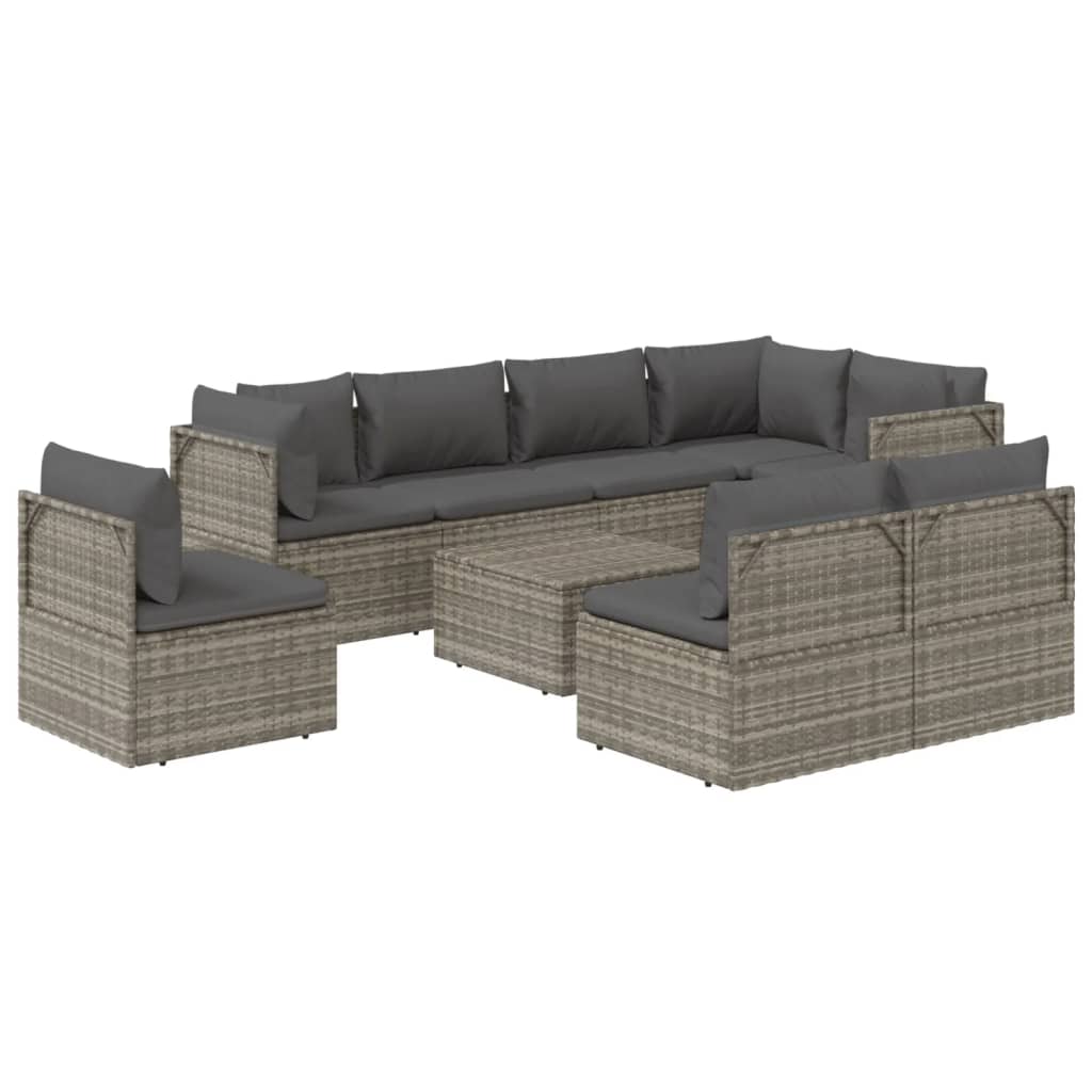 9 Piece Garden Lounge Set with Cushions Grey Poly Rattan