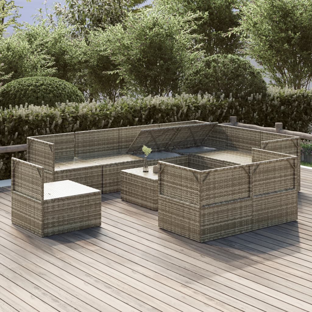 10 Piece Garden Lounge Set with Cushions Grey Poly Rattan