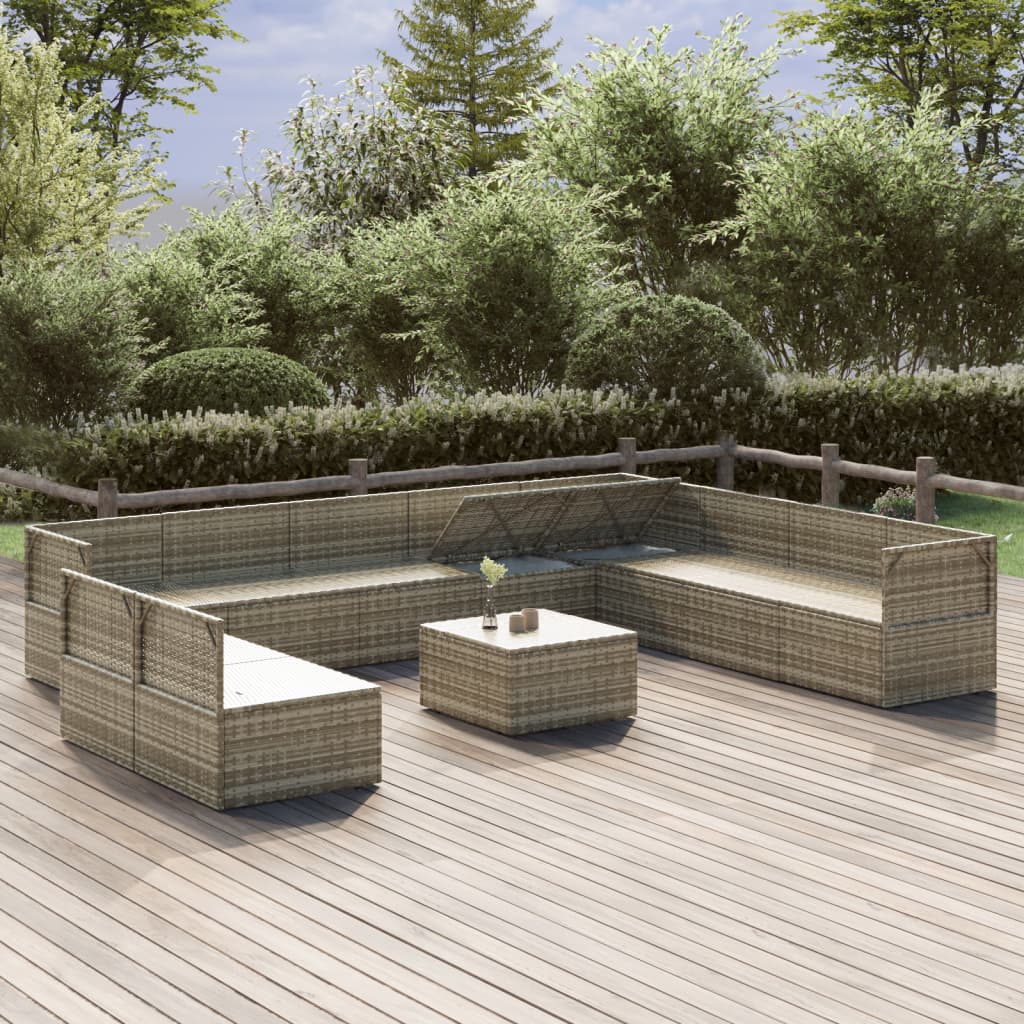 11 Piece Garden Lounge Set with Cushions Grey Poly Rattan