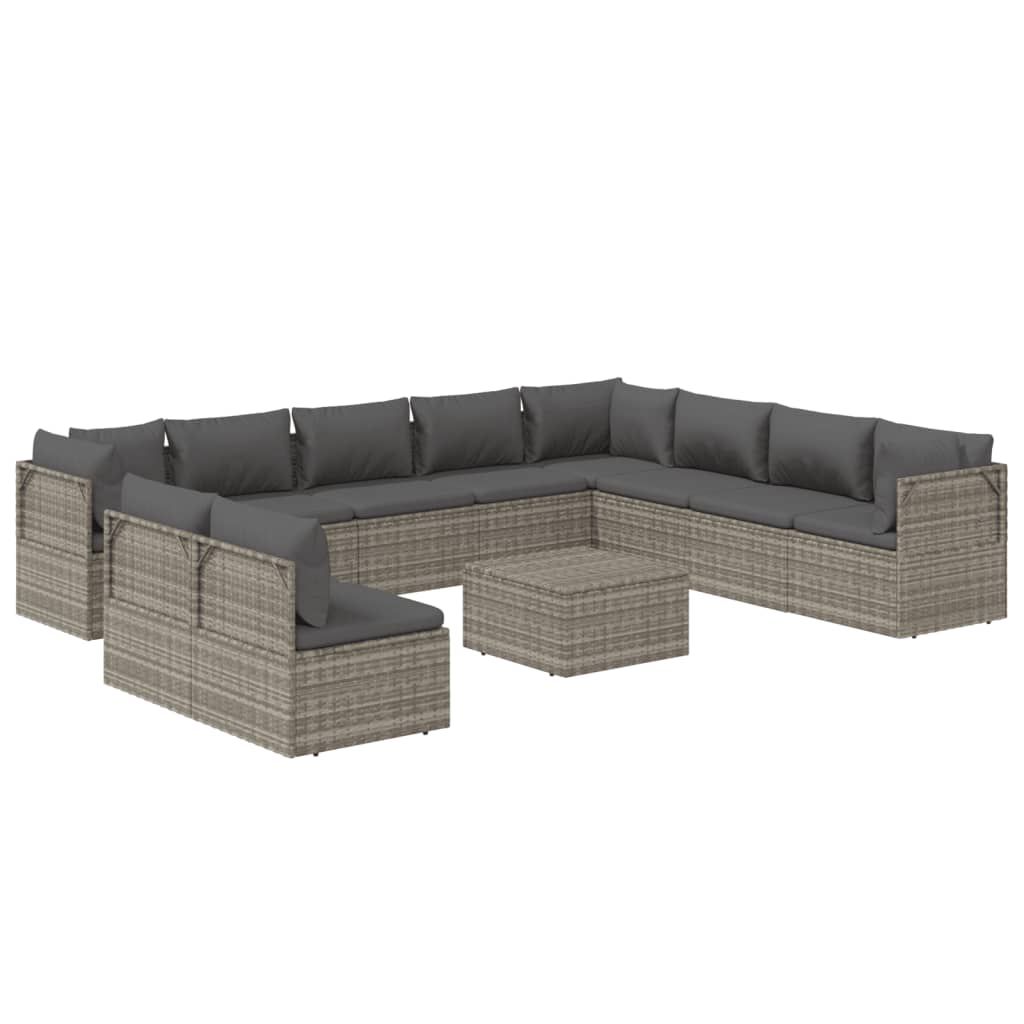 11 Piece Garden Lounge Set with Cushions Grey Poly Rattan