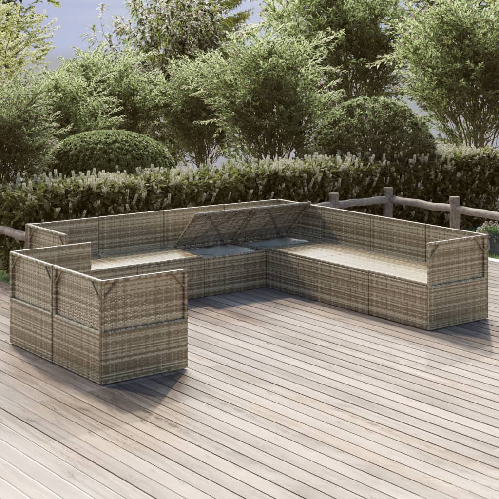 9 Piece Garden Lounge Set with Cushions Grey Poly Rattan