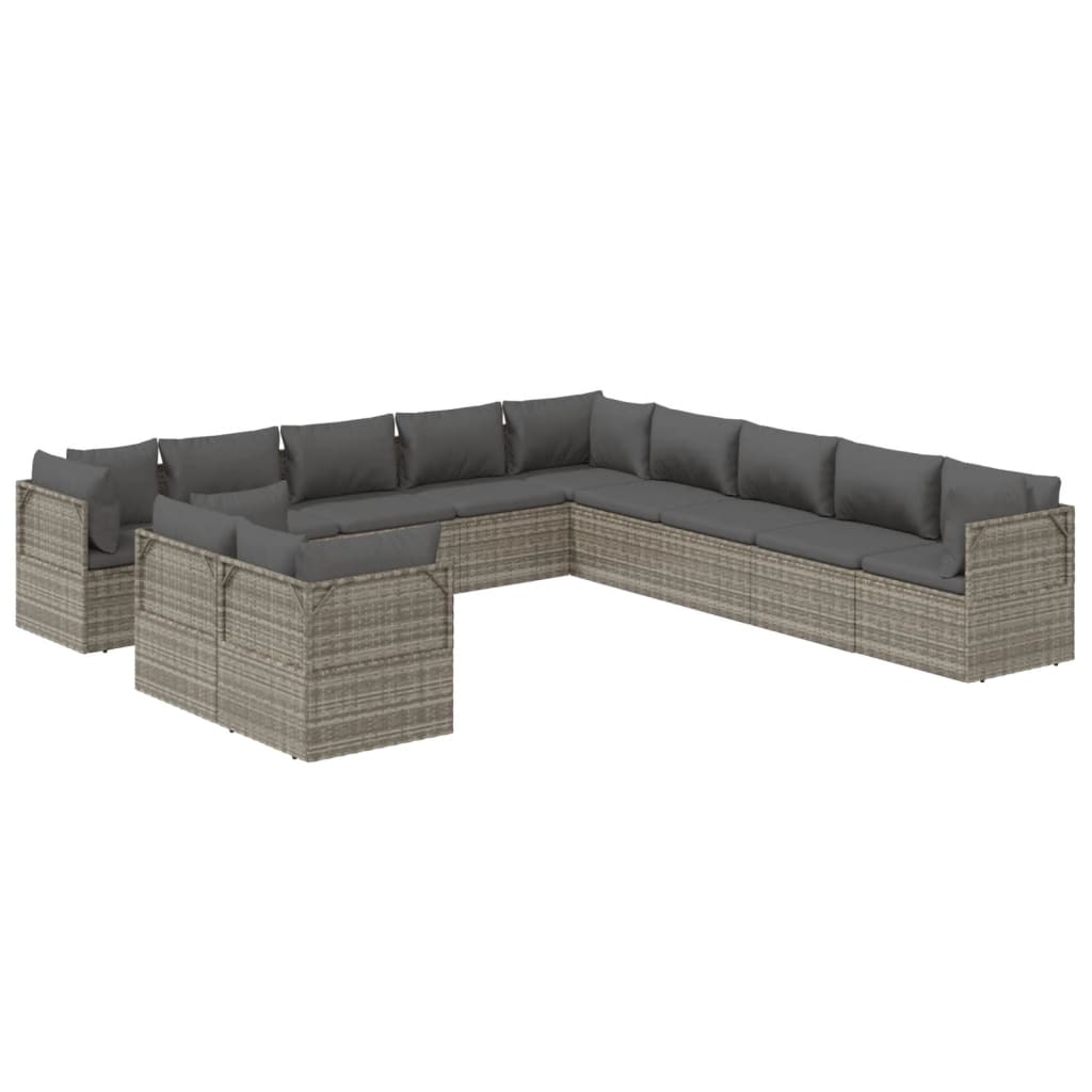 11 Piece Garden Lounge Set with Cushions Grey Poly Rattan