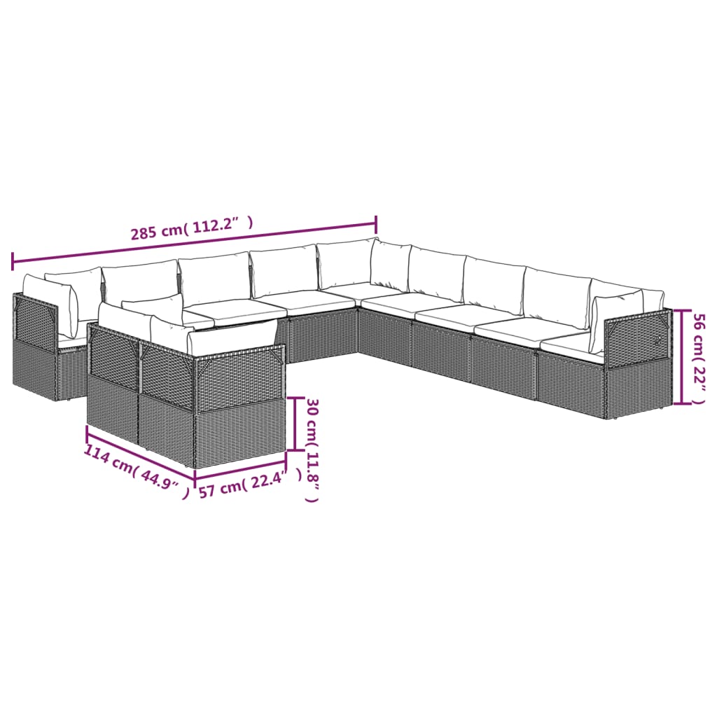 11 Piece Garden Lounge Set with Cushions Grey Poly Rattan